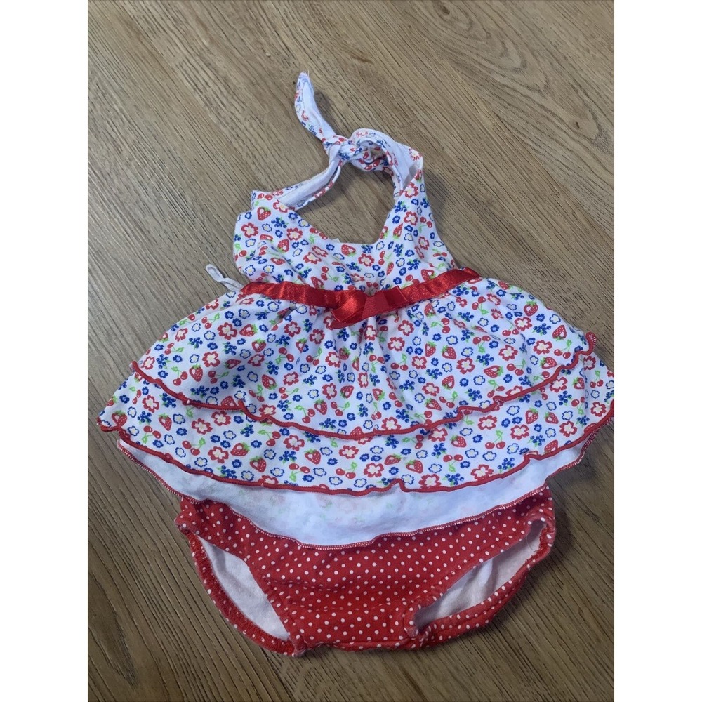 Park Bench Kids Girls Outfit Halter Berries Cherries 3-6 Months